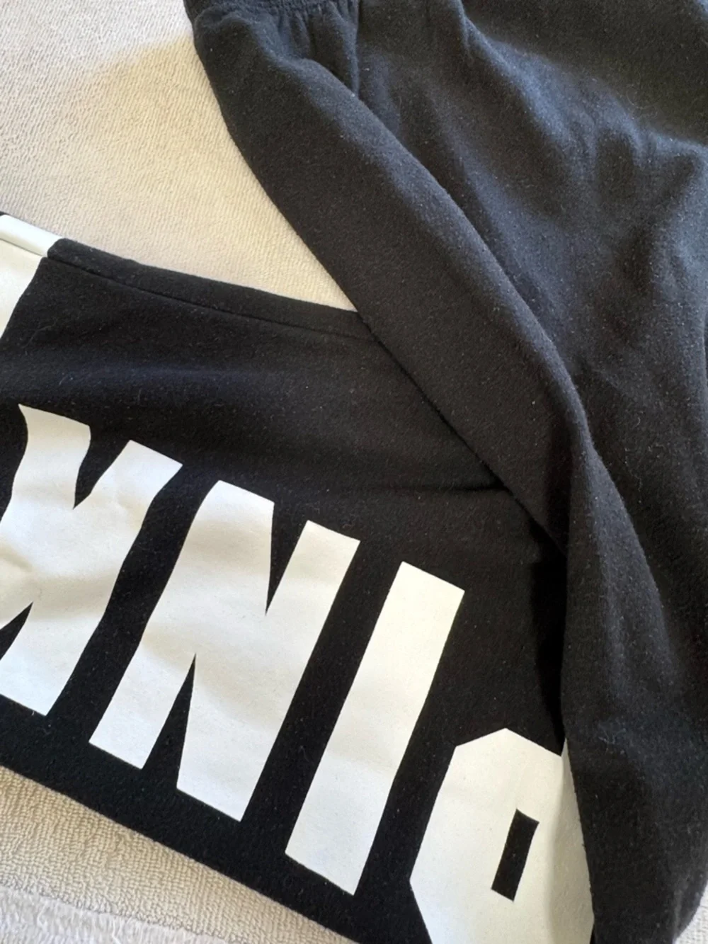 PINK Victoria's Secret Black Jogger Pants with White Logo Stripes - Picture 3 of 7